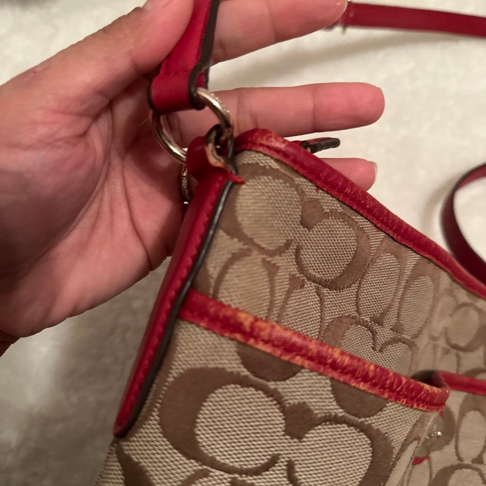 Coach Brown Signature Canvas Crossbody with Red Trim - Picture 6 of 6